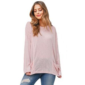 Womens Blush Long Sleeve Drop Shoulder Knit Top With Pockets